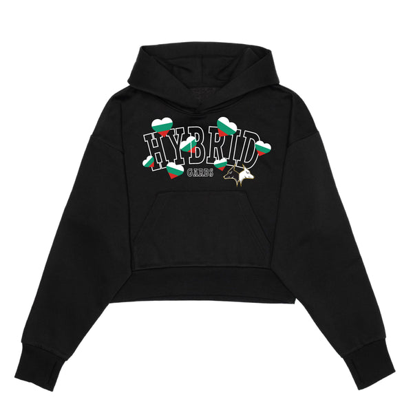 Bulgaria Love Crop Top Hoodie - Black