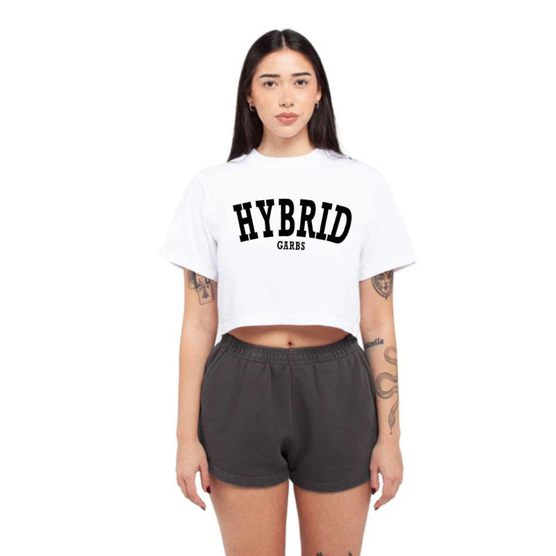 Hybrid Crop Top - White with Black