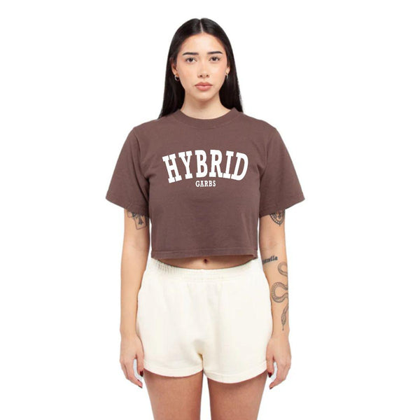 Hybrid Crop Top - Mocha with White