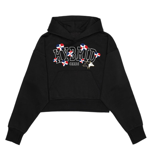 Dominican Republic Love Crop Top Hoodie - Black