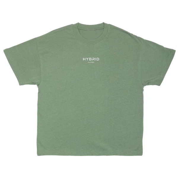 Hybrid Super Heavy Oversized Tee - Dusty Green with White