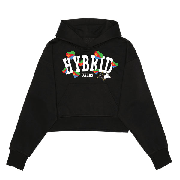 Eritrea Love Crop Top Hoodie - Black