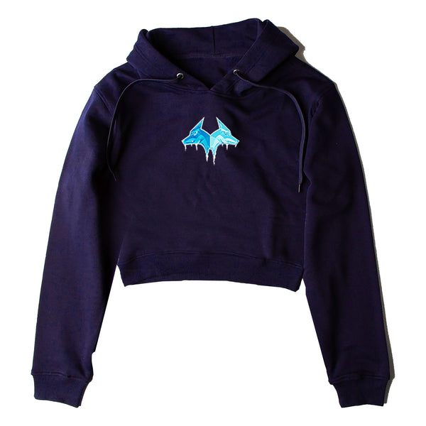 Limited Edition CROP Navy Blue Frozen Wolves Hoodie