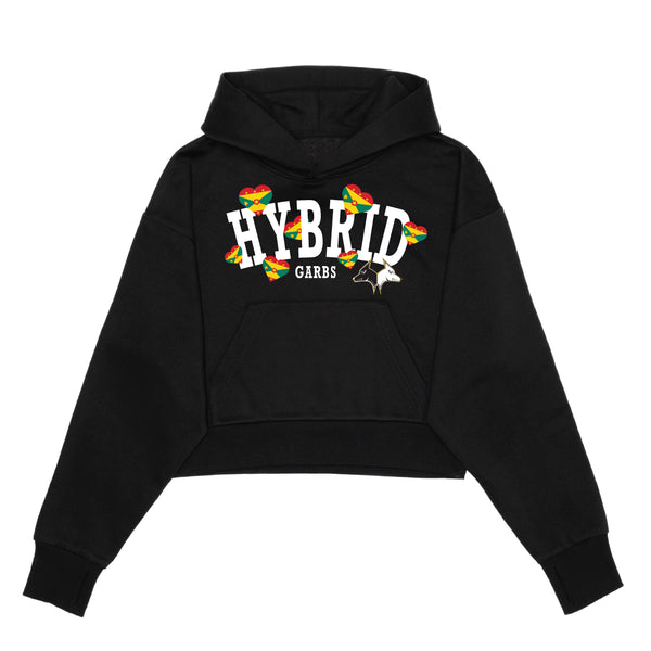 Grenada Love Crop Top Hoodie - Black