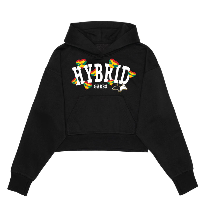 Grenada Love Crop Top Hoodie - Black