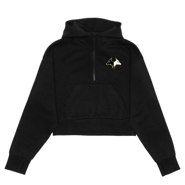 Hybrid Original Black Scuba 1/2 Zip Crop Hoodie