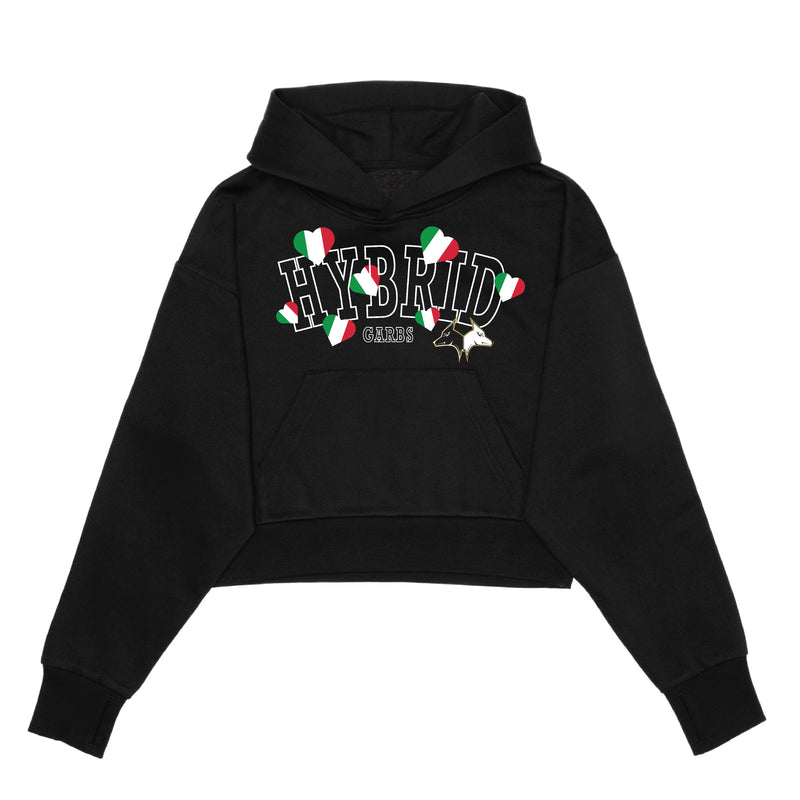 Italy Love Crop Top Hoodie - Black