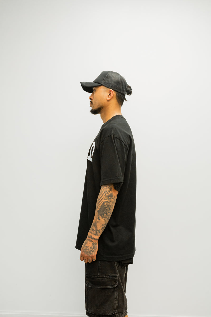 Oversized Varsity Hybrid T-Shirt - Black with White