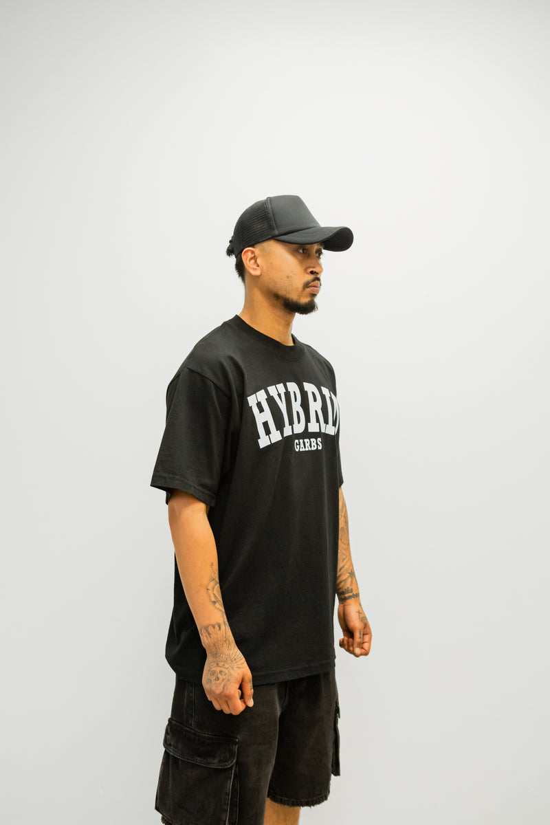 Oversized Varsity Hybrid T-Shirt - Black with White