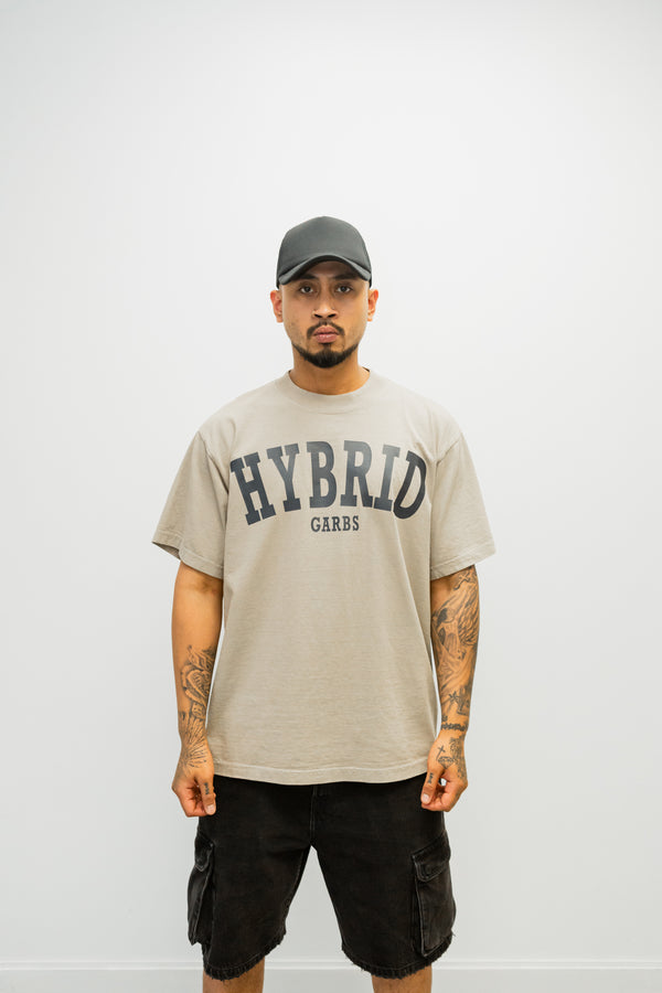 Oversized Varsity Hybrid T-Shirt - Oatmeal with black