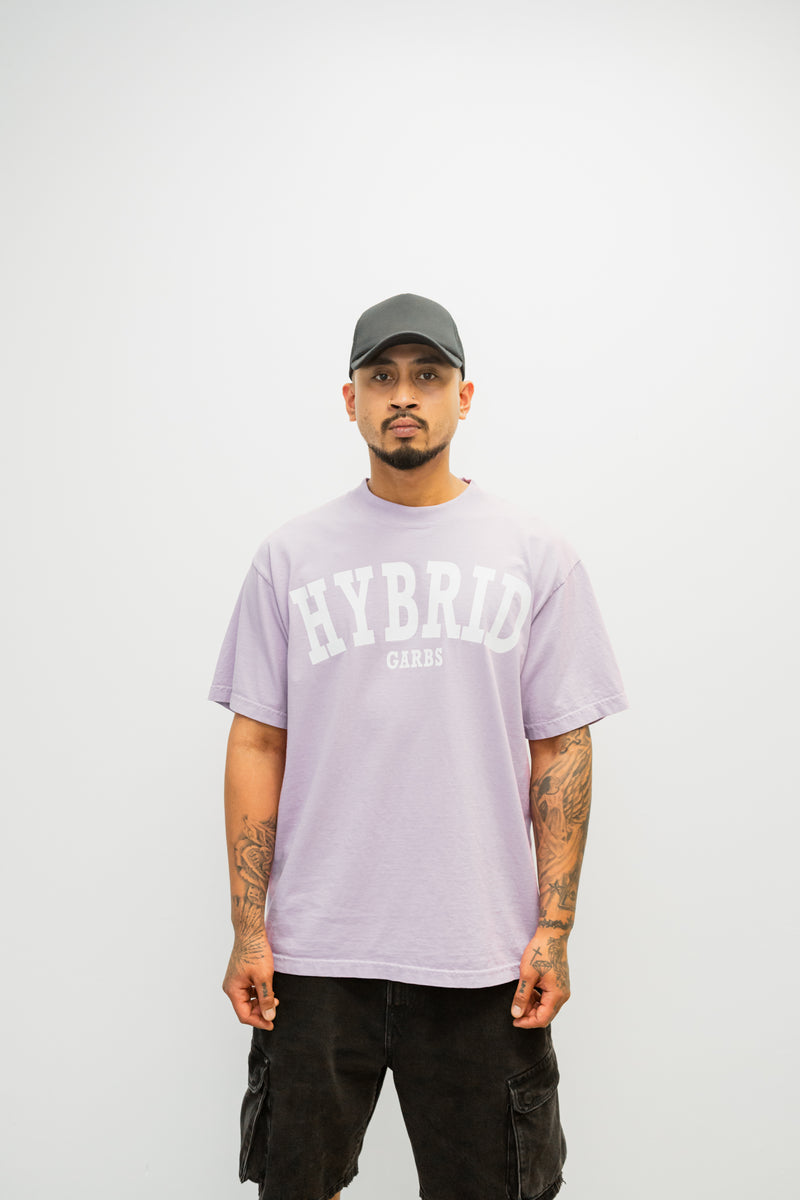 Oversized Varsity Hybrid T-Shirt - Pastel Purple with White