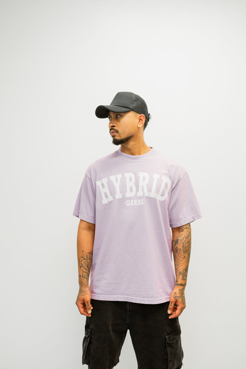 Oversized Varsity Hybrid T-Shirt - Pastel Purple with White