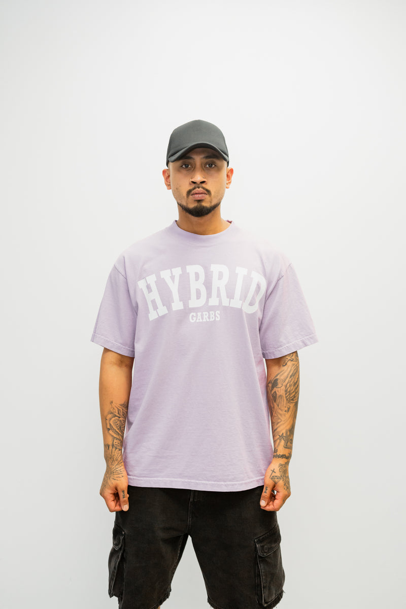 Oversized Varsity Hybrid T-Shirt - Pastel Purple with White