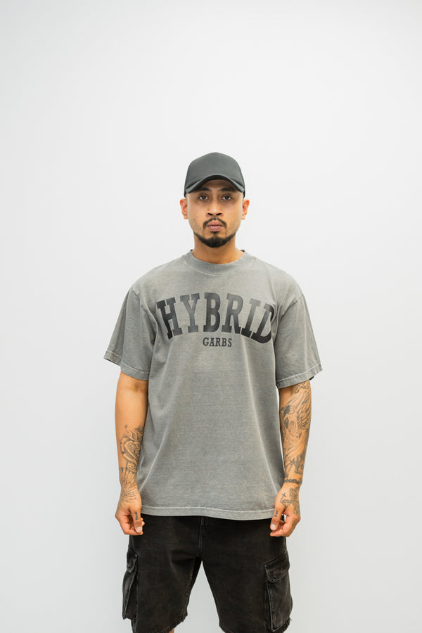 Oversized Varsity Hybrid T-Shirt - Cement Grey with black