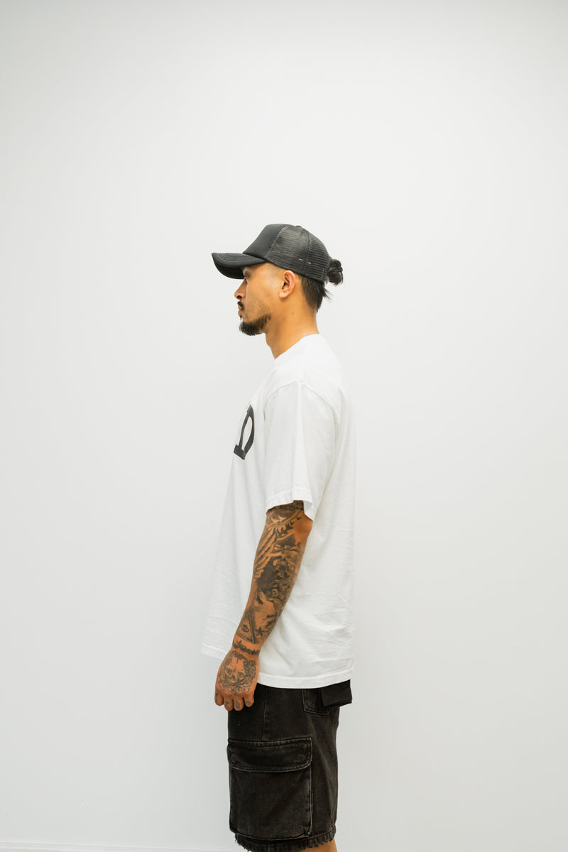 Oversized Varsity Hybrid T-Shirt - White with Black