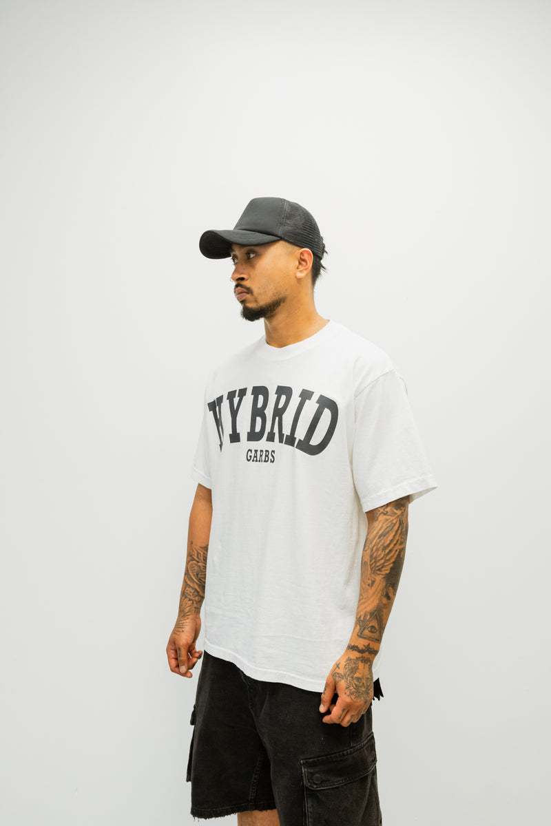 Oversized Varsity Hybrid T-Shirt - White with Black