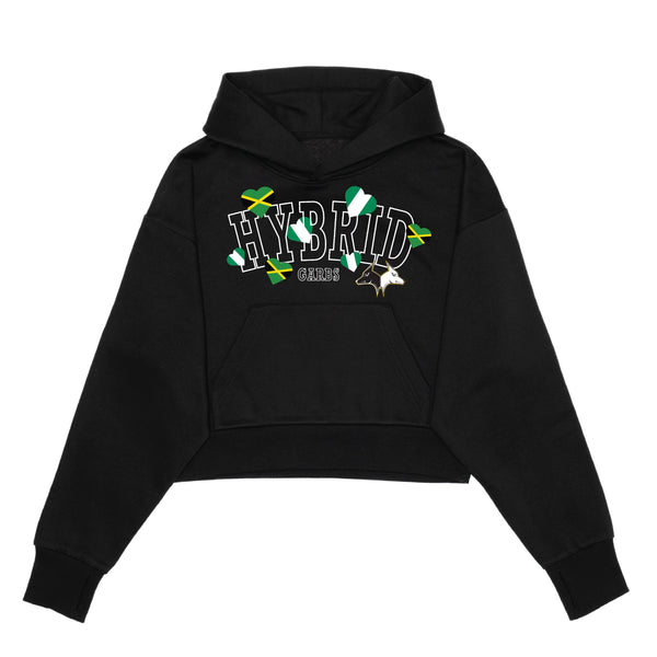 Jamaica-Nigeria Love Crop Top Hoodie - Black