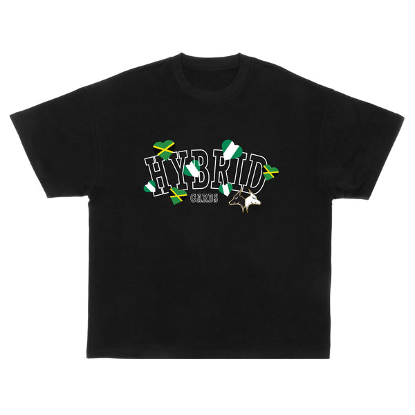 Jamaica-Nigeria Love Oversized Varsity Tee - Black