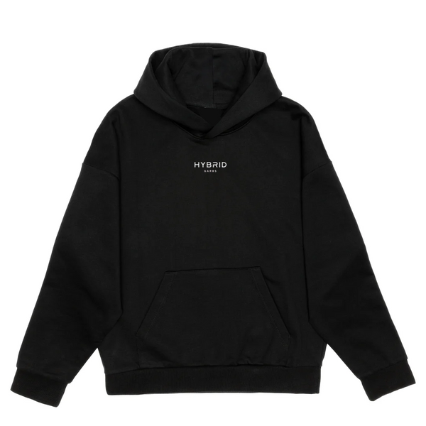 Hybrid Max Heavyweight Unisex Hoodie - Black with White