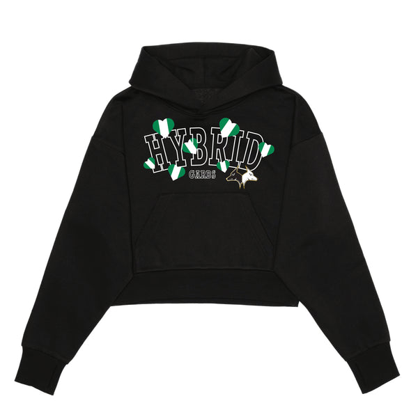 Nigeria Love Crop Top Hoodie - Black