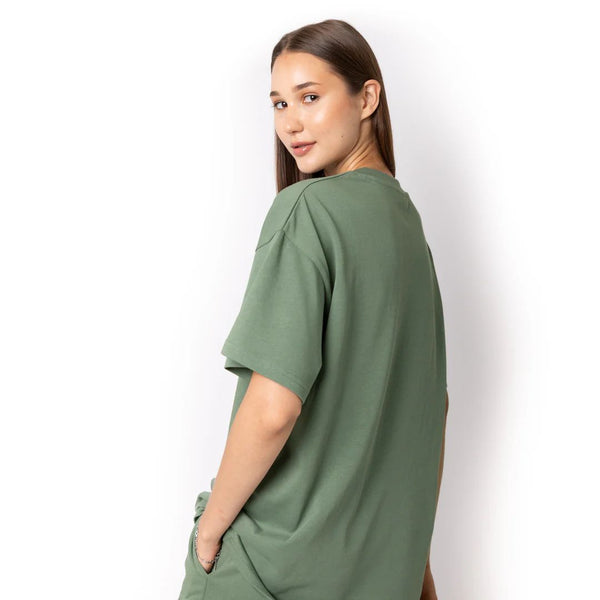 Hybrid Super Heavy Oversized Tee - Dusty Green with White