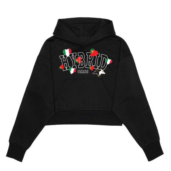 Portugal-Italy Love Crop Top Hoodie - Black