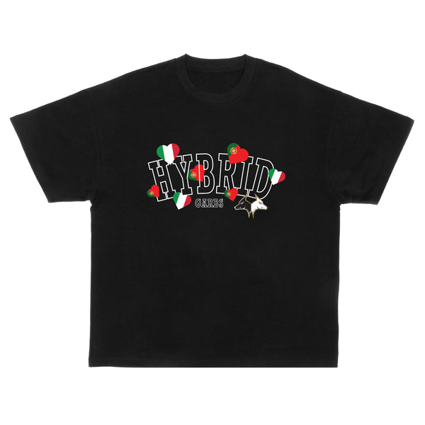 Portugal-Italy Love Oversized Varsity Tee - Black