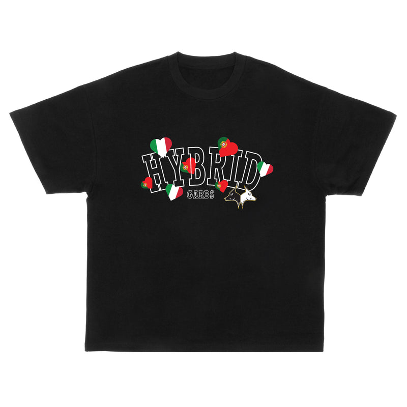 Portugal-Italy Love Oversized Varsity Tee - Black