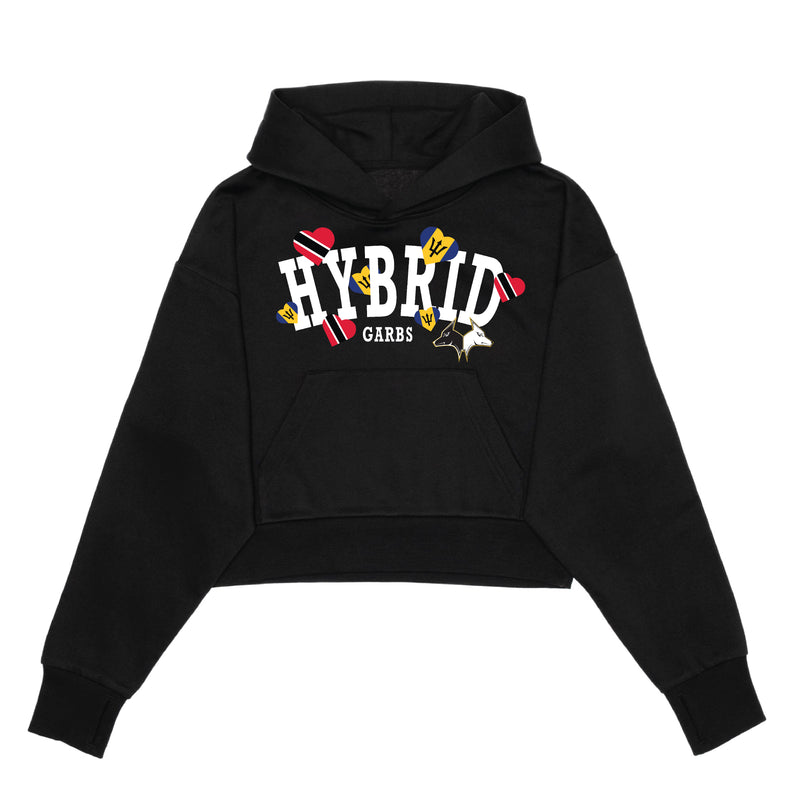 Trinidad-Barbados Love Crop Top Hoodie - Black