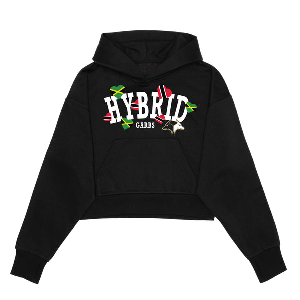 Trinidad-Jamaica Love Crop Top Hoodie - Black