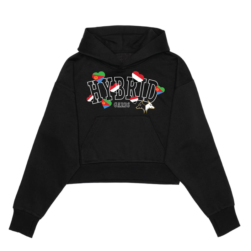 Yemen-Eritrea Love Crop Top Hoodie - Black